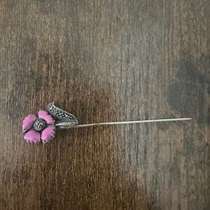 Vintage Judith Jack Thai Sterling Silver Hat Lapel Pin Pink Enamel